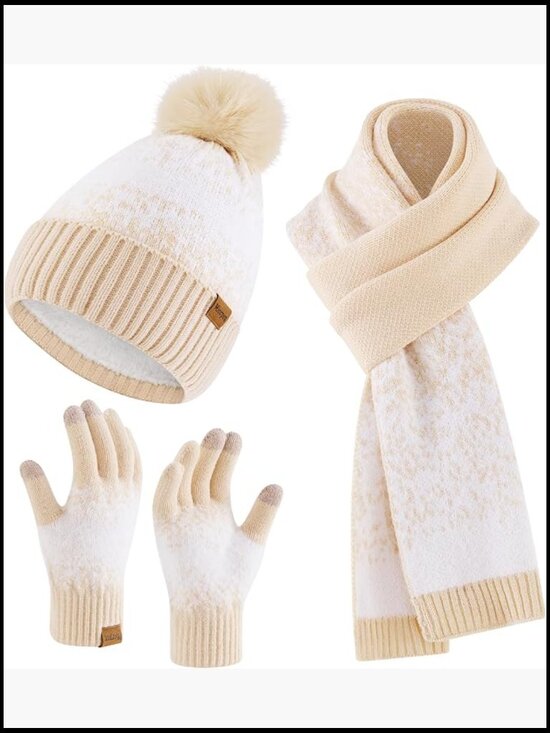 Winter Beanie Hat Touchscreen Gloves Long Scarf 3 Set Fleece Lined Knit main image 7